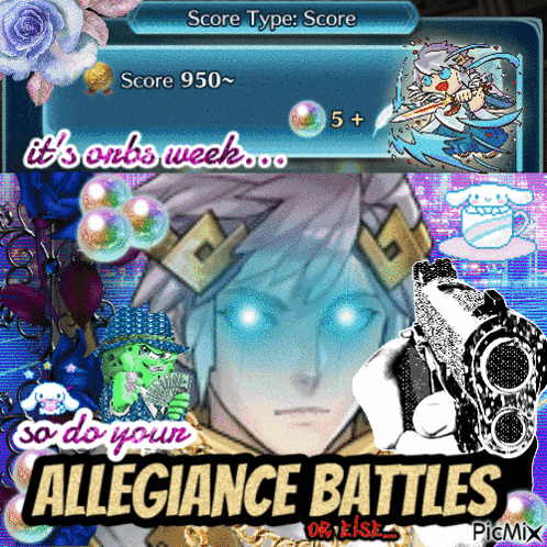 a poster that says allegiance battles with a picture of a man holding a gun