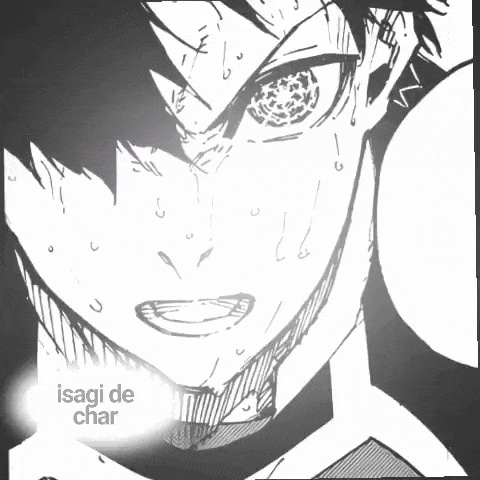 a black and white drawing of a person with the words isagi de char below