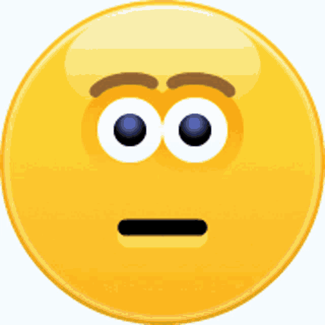 a yellow smiley face with big eyes and a slight smirk