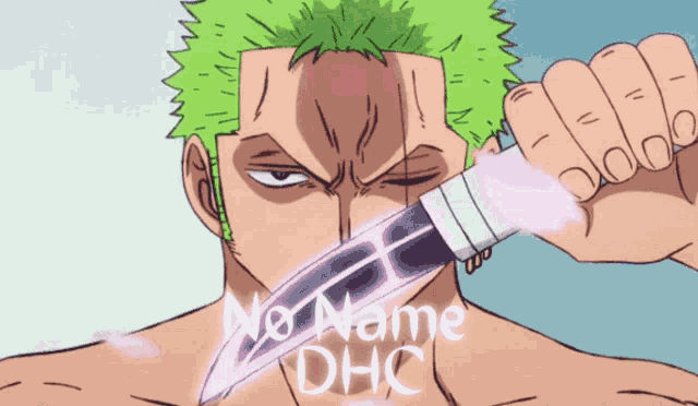 a drawing of a man holding a knife with the words no name dhc on the bottom right