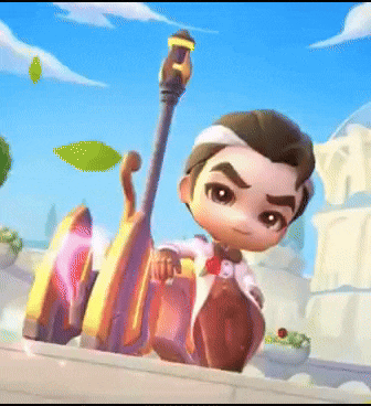 a cartoon character is sitting on a ledge holding a cello