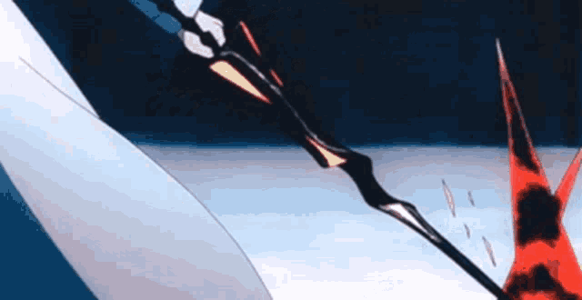 a drawing of a person holding a sword with a red object in the background