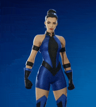 a woman in a blue and black superhero outfit blowing red hearts
