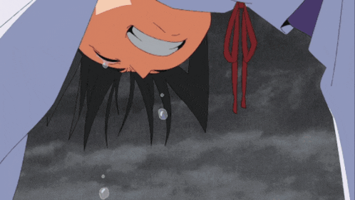 a cartoon of a person with a red bow on their neck
