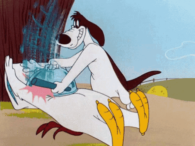 a cartoon dog is holding a bottle of water