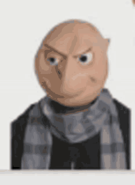 a bald man with a scarf around his neck is wearing a mask .