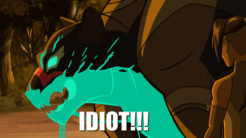 a cartoon drawing of a monster with the words idiot on it