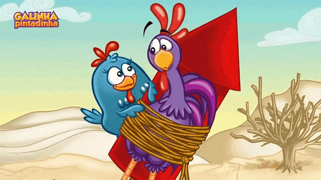 a cartoon of a chicken and a rooster with the words galinha pintadinha above them