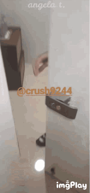 a gif of a person opening a door with @ crush9244 written on the bottom