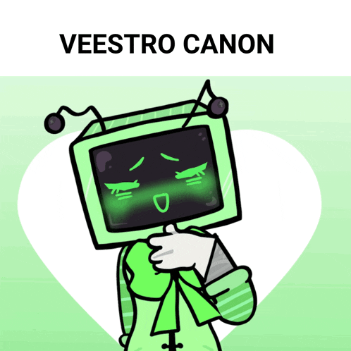 a cartoon character with a green head and the name veestro canon on the top