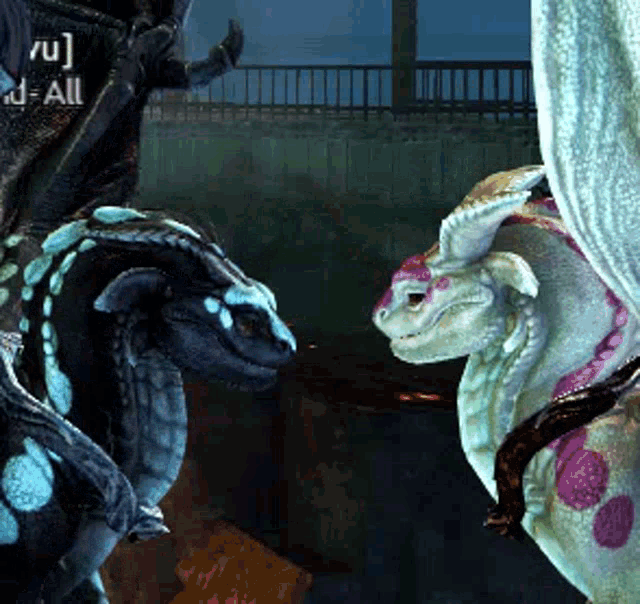 two dragons are standing next to each other with the letters ru and d-all on the bottom