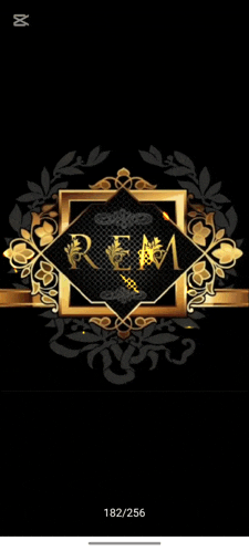 a black and gold logo with the name rem