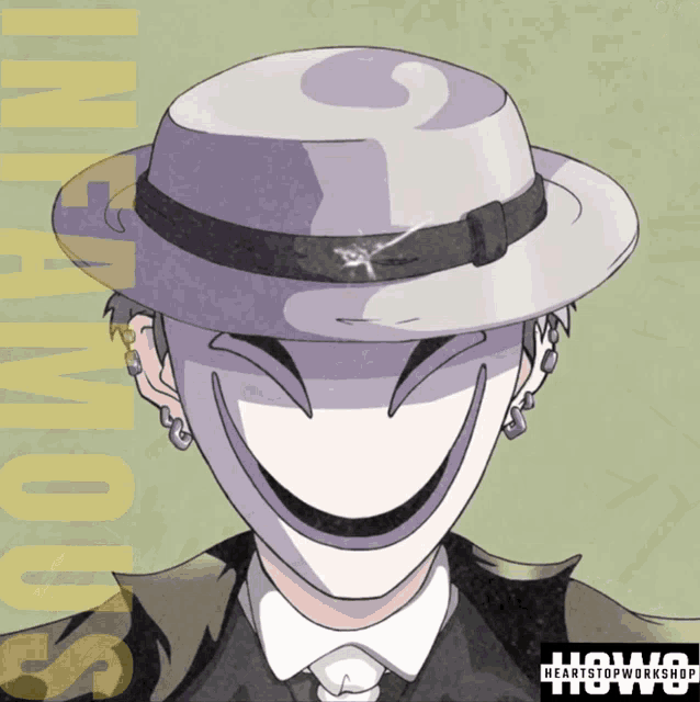 a drawing of a man wearing a white hat and a white mask with the words howo heartstopworkshop written on the bottom