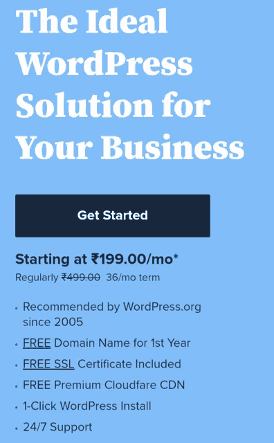 the ideal wordpress solution for your business is advertised on a blue background