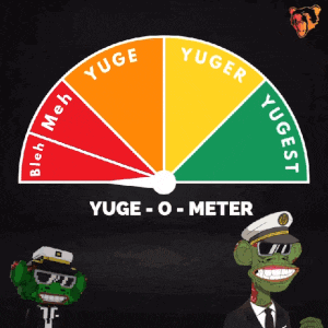 a monkey in a captain 's hat stands next to a yuge-o-meter