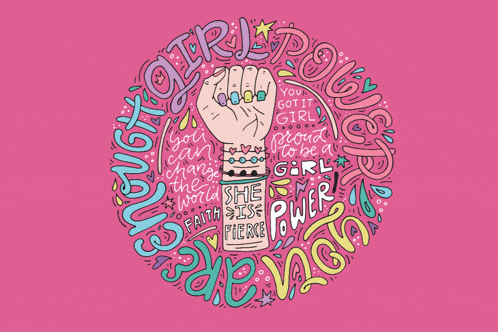 a colorful drawing of a fist with the words " girl power " around it