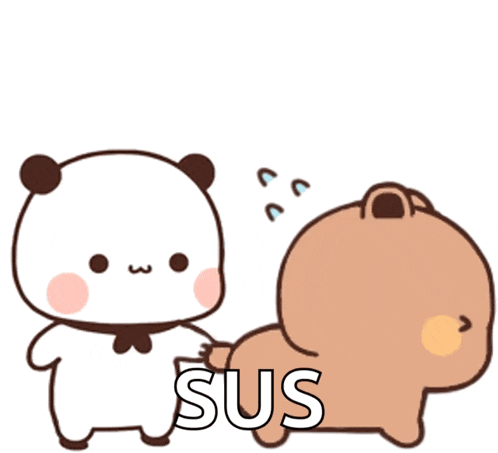 a cartoon drawing of a bear and a panda bear with the word sus written on the bottom