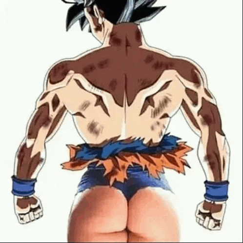 a cartoon of a man with a huge butt and muscles standing in front of a white background .
