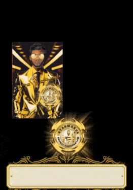 a picture of a man in a gold suit with the word starmaker on the bottom