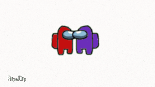 a red among us character and a purple among us character are laying next to each other on a white background .