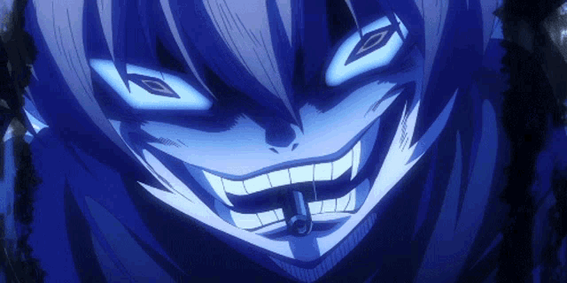 a close up of a person 's face with a blue light shining on it