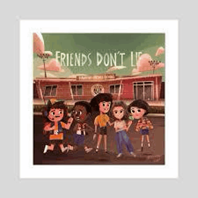 a group of people standing next to each other in front of a building with the words `` friends do n't lie '' .