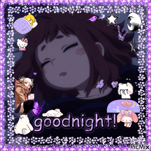 a picture of a girl sleeping with the words goodnight written on it