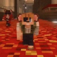 a minecraft character is standing on a red tile floor