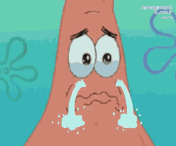patrick star from spongebob is crying with tears running down his face