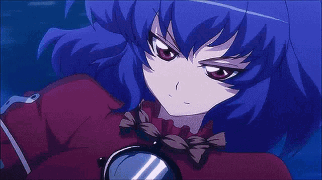 a girl with purple hair is being kicked by a giant squid