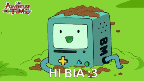 a cartoon of bmo from adventure time is standing in the dirt