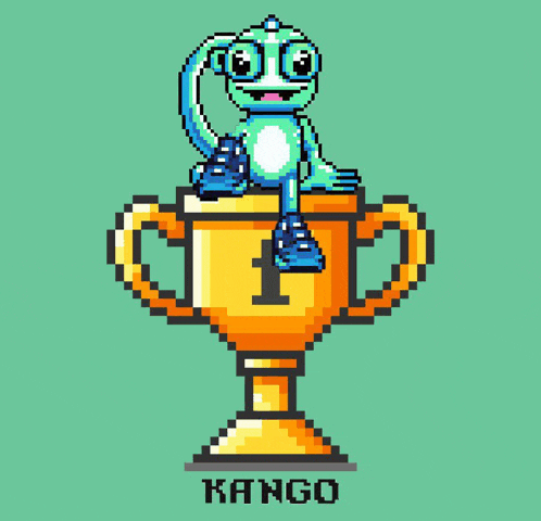 a pixel art illustration of a frog sitting on top of a trophy