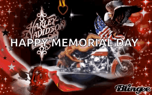 a harley davidson memorial day greeting with a bald eagle
