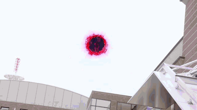 a painting of a red and black circle with a white background