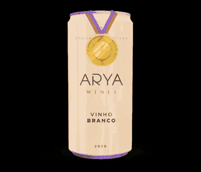 a can of arya wines has a medal around it