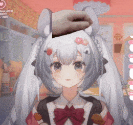 a girl with a flower in her hair and a hand on her head