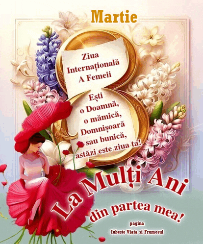 a greeting card with flowers and the words martie la multi ani