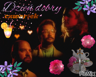a picture of two men with the words dzien dobry czwartek