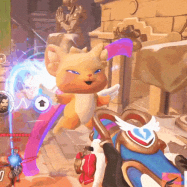 a cartoon cat with wings is in a video game with the number 0 in the lower right corner