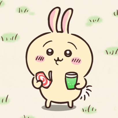 a cartoon rabbit is holding a lollipop and a glass of water
