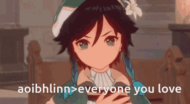 a cartoon character with a flower in her hair and the words " everyone you love " on the bottom