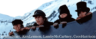 a group of people with the names robbie starr alex lennon lamby mccartney and cece harrison on the bottom