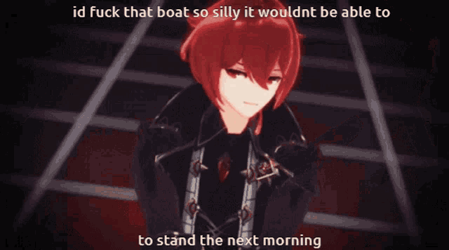 a cartoon character with red hair says id fuck that boat so silly