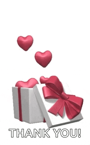 a white gift box with a red bow and hearts flying out of it .