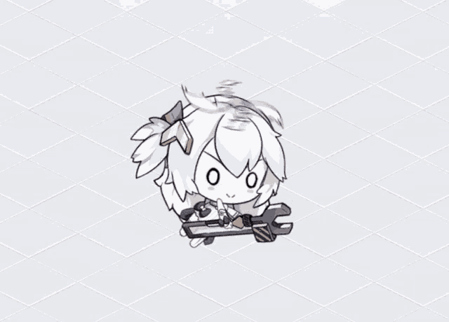 a cartoon character is holding a wrench and a gun