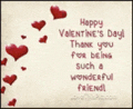 a happy valentine 's day card with red hearts and the words " thank you for being such a wonderful friend "