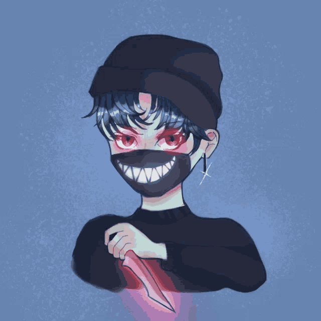 a drawing of a boy wearing a black mask and holding a knife