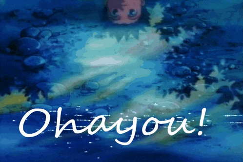 a blue background with the words ohayou written in white