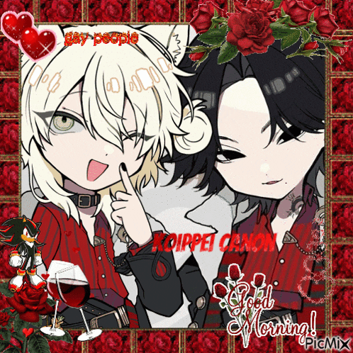 a picture of two anime characters with the words good morning on it