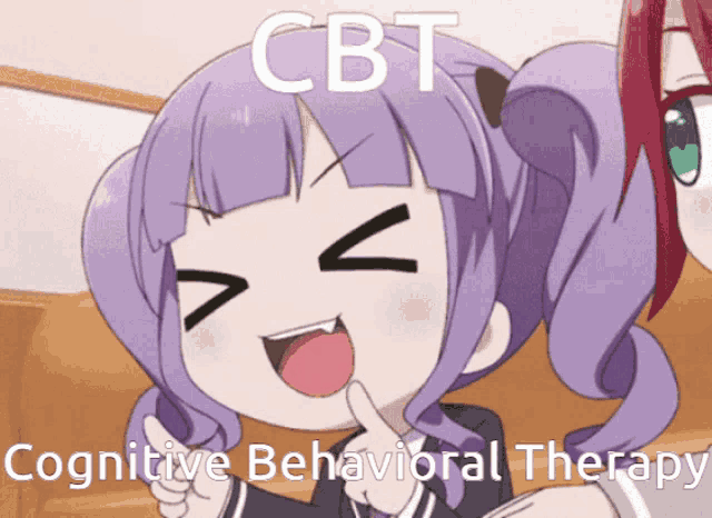 a cartoon girl giving a thumbs up with the words cbt cognitive behavioral therapy
